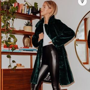 Going for Regal Dark Forest Green Faux Fur Long Coat